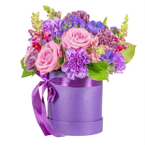 Цветы в шляпной коробке «Сиреневая сказка»