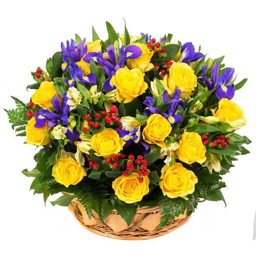 Цветы в плетёной корзине «Солнечный блеск»